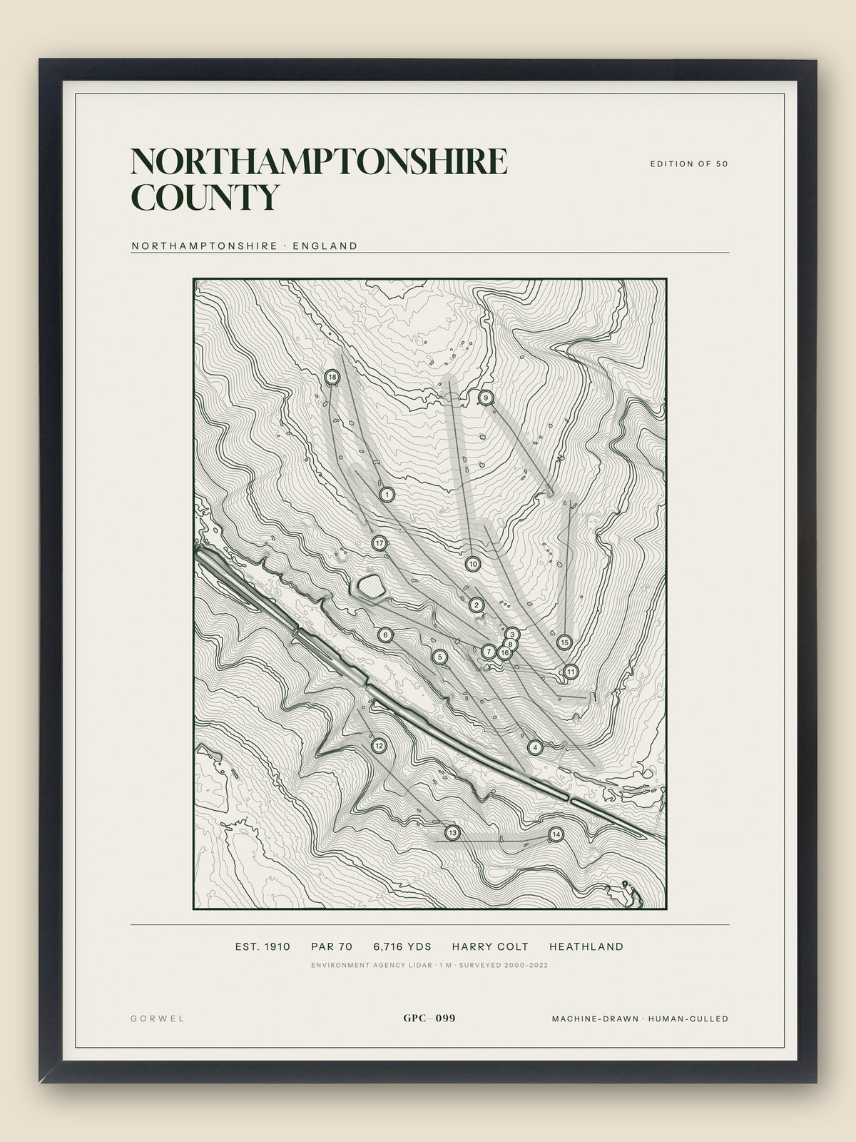 Northamptonshire County topographic golf course print — catalogue plate — Gorwel Print Co