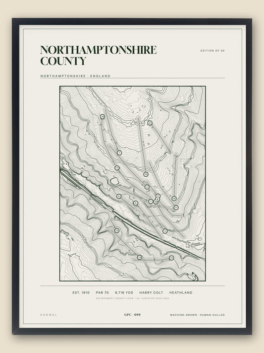Northamptonshire County topographic golf course print — catalogue plate — Gorwel Print Co