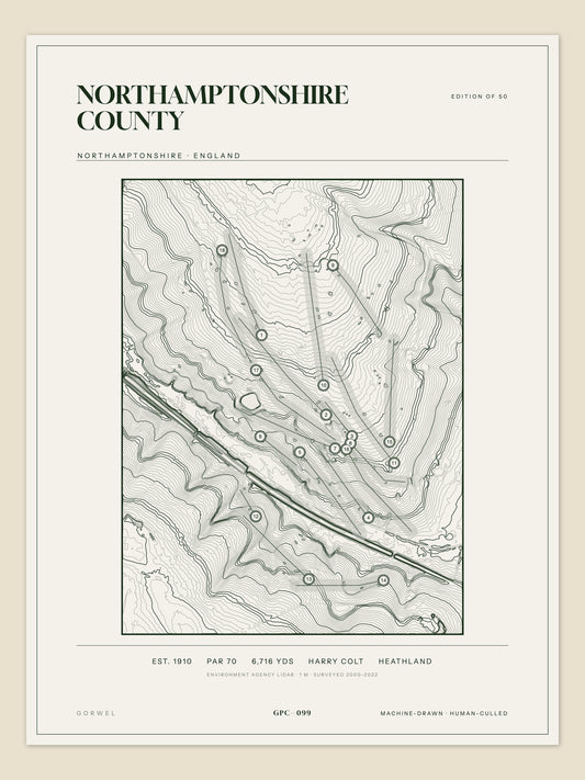 Northamptonshire County topographic golf course print — unframed sheet — Gorwel Print Co