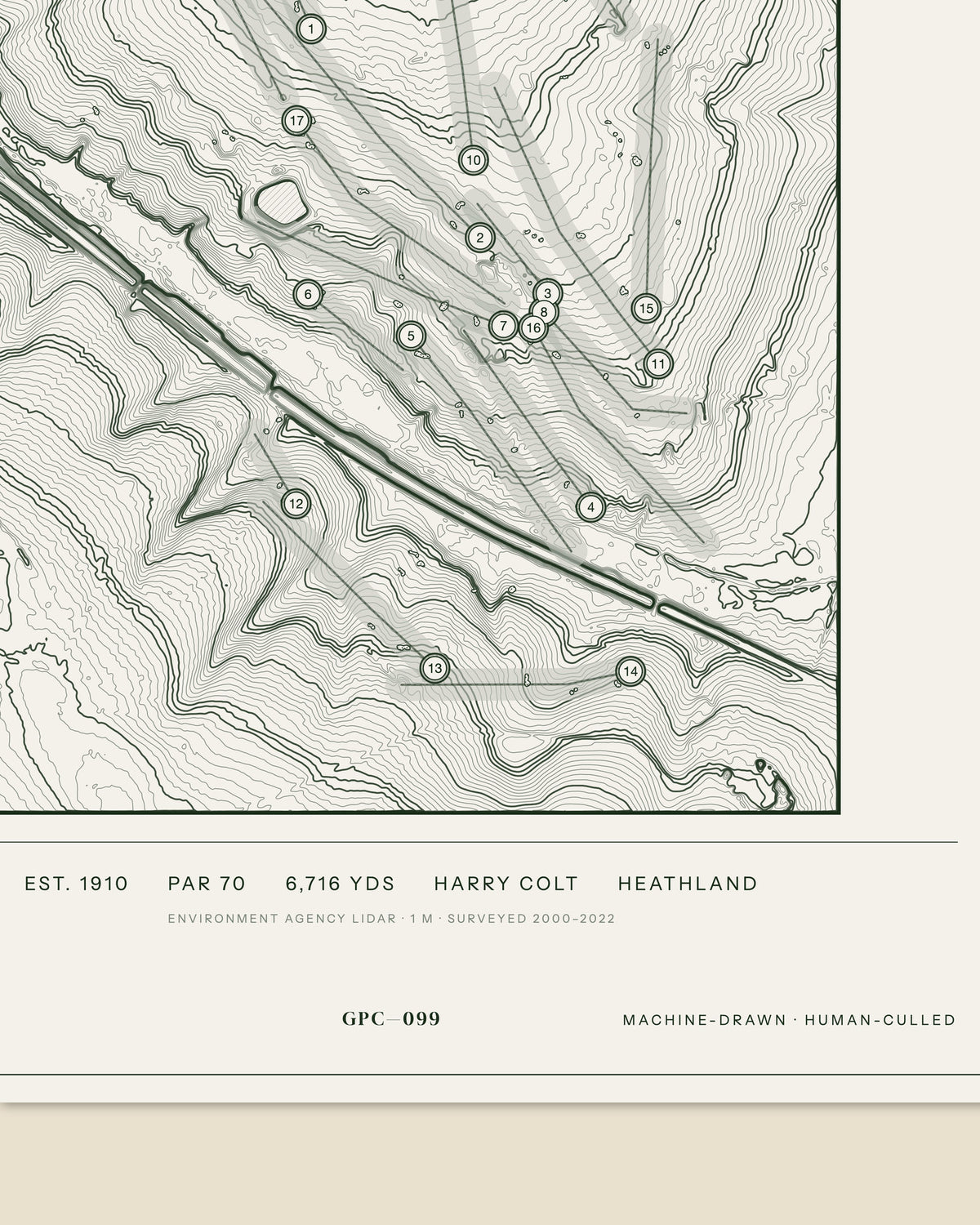 Northamptonshire County topographic golf course print — data strip and edition mark — Gorwel Print Co