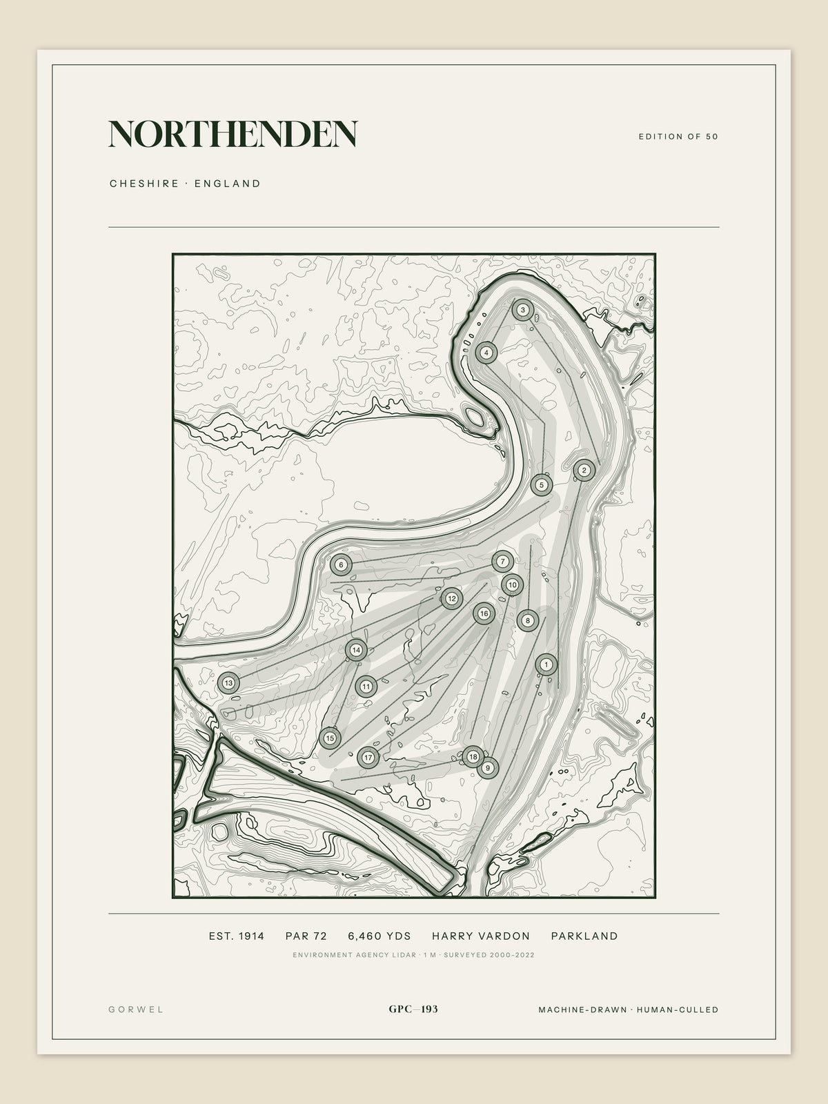 Northenden topographic golf course print — unframed sheet — Gorwel Print Co
