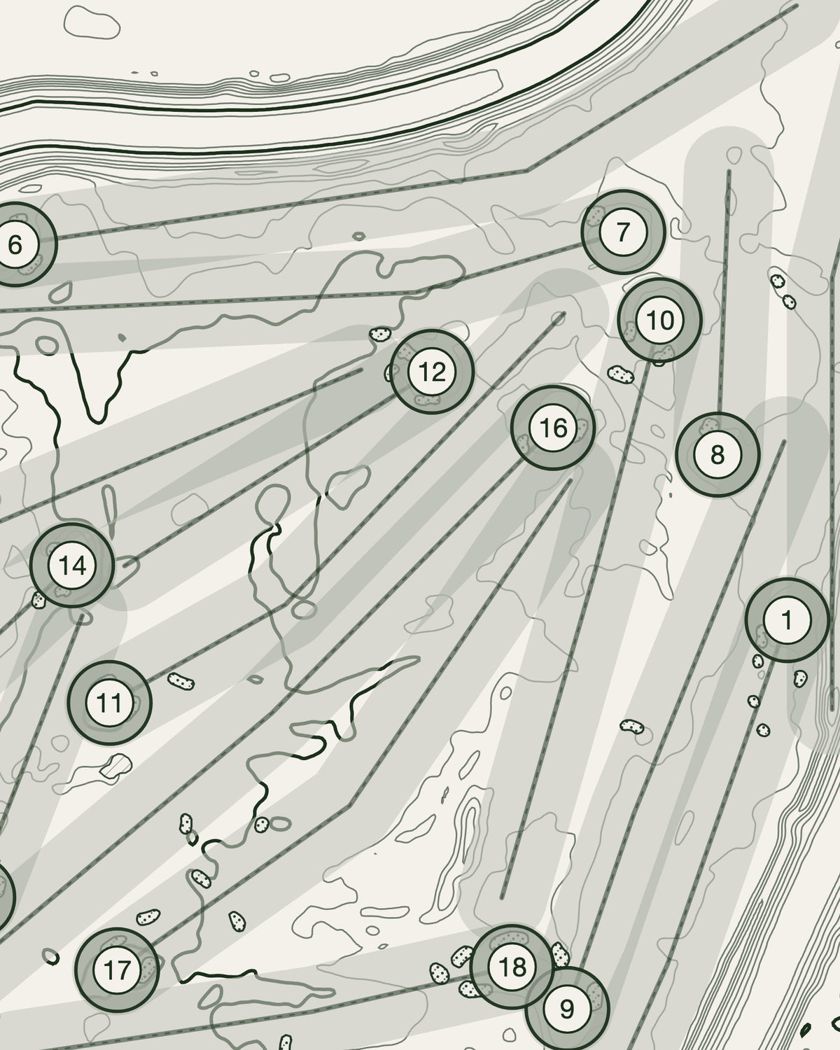 Northenden topographic golf course print — contour detail — Gorwel Print Co