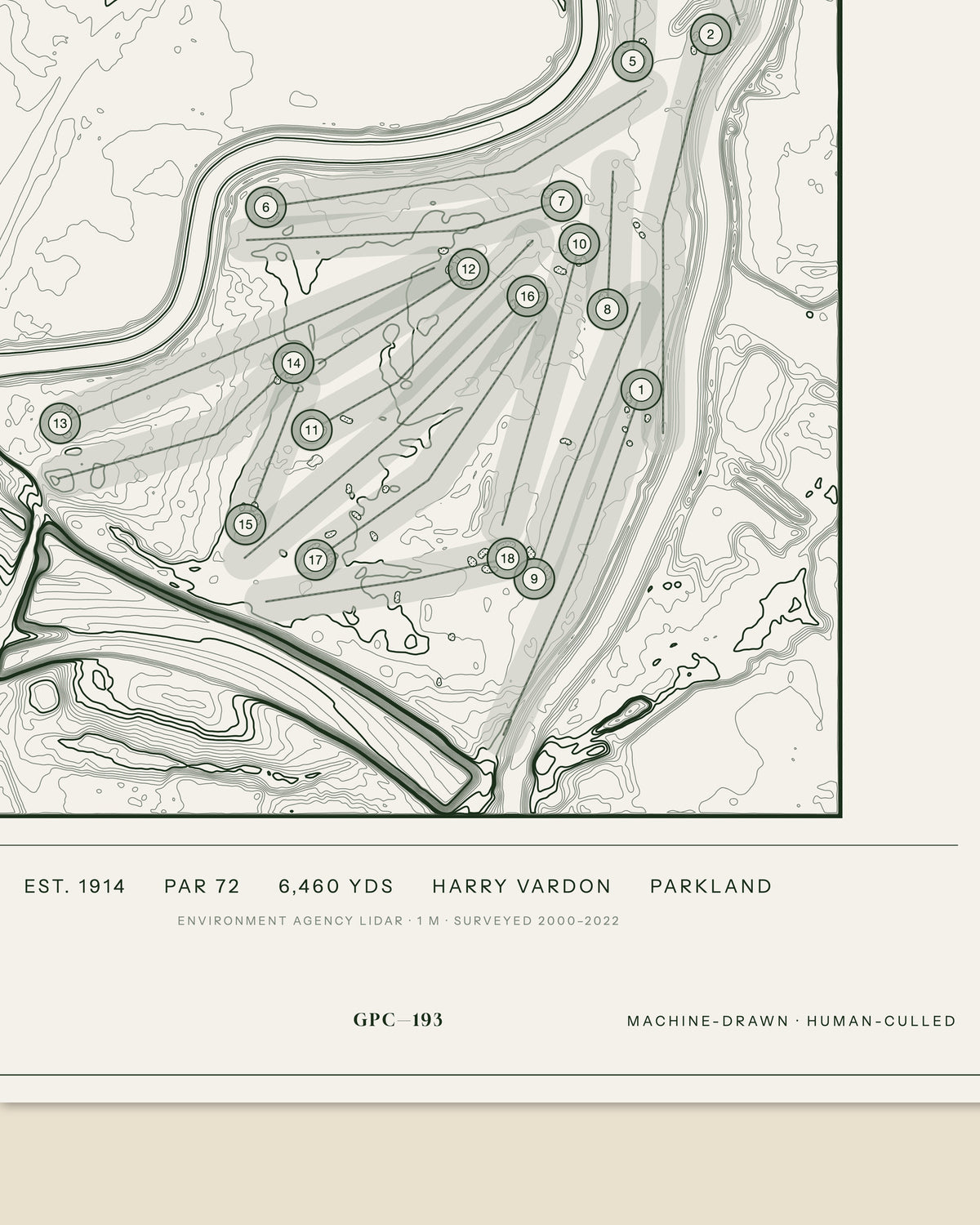 Northenden topographic golf course print — data strip and edition mark — Gorwel Print Co