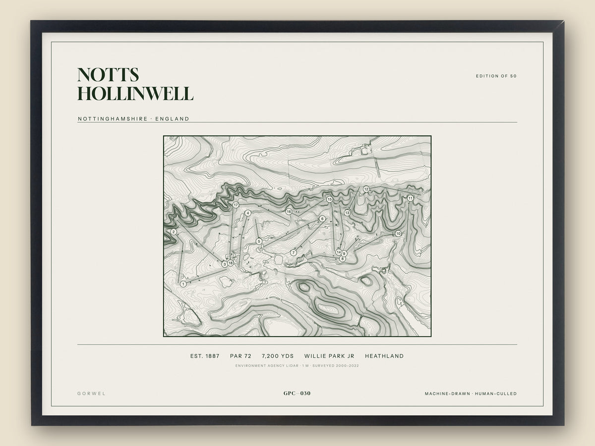 Notts Hollinwell topographic golf course print — catalogue plate — Gorwel Print Co