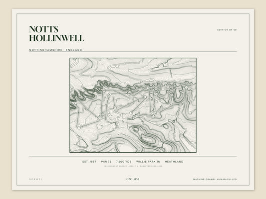 Notts Hollinwell topographic golf course print — unframed sheet — Gorwel Print Co