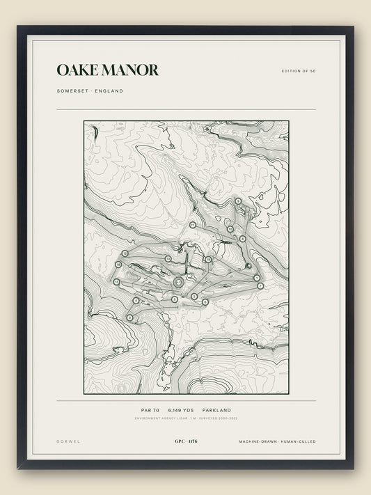 Oake Manor, Somerset topographic golf course print, framed — Gorwel Print Co