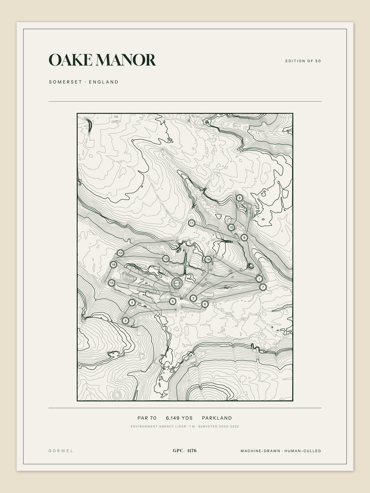 Oake Manor, Somerset topographic golf course print
