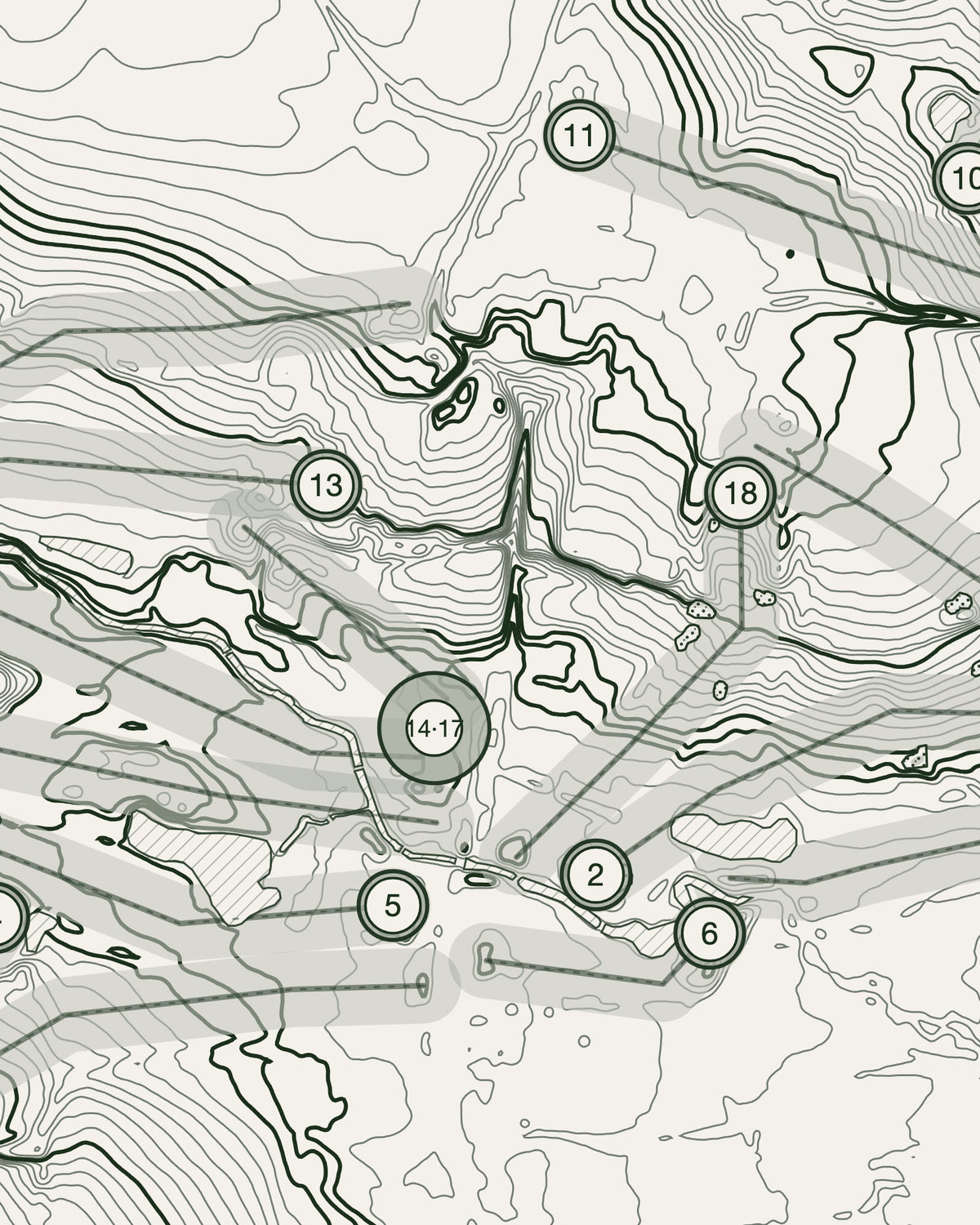 Oake Manor, Somerset print, contour detail