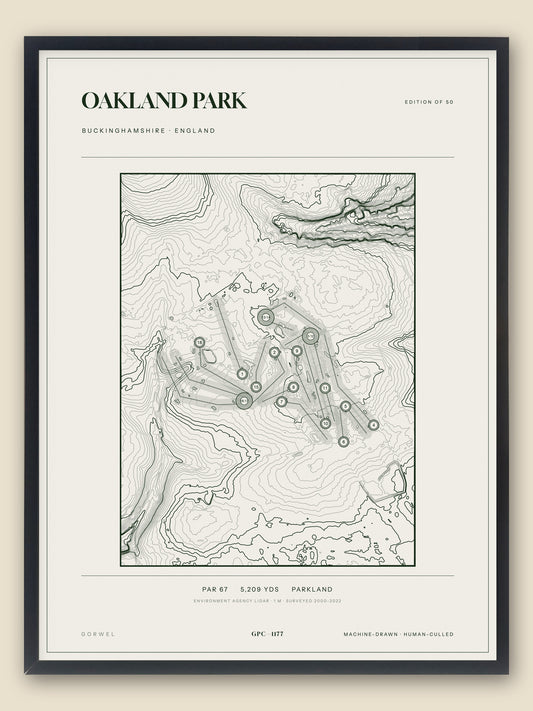 Oakland Park, Buckinghamshire topographic golf course print, framed — Gorwel Print Co