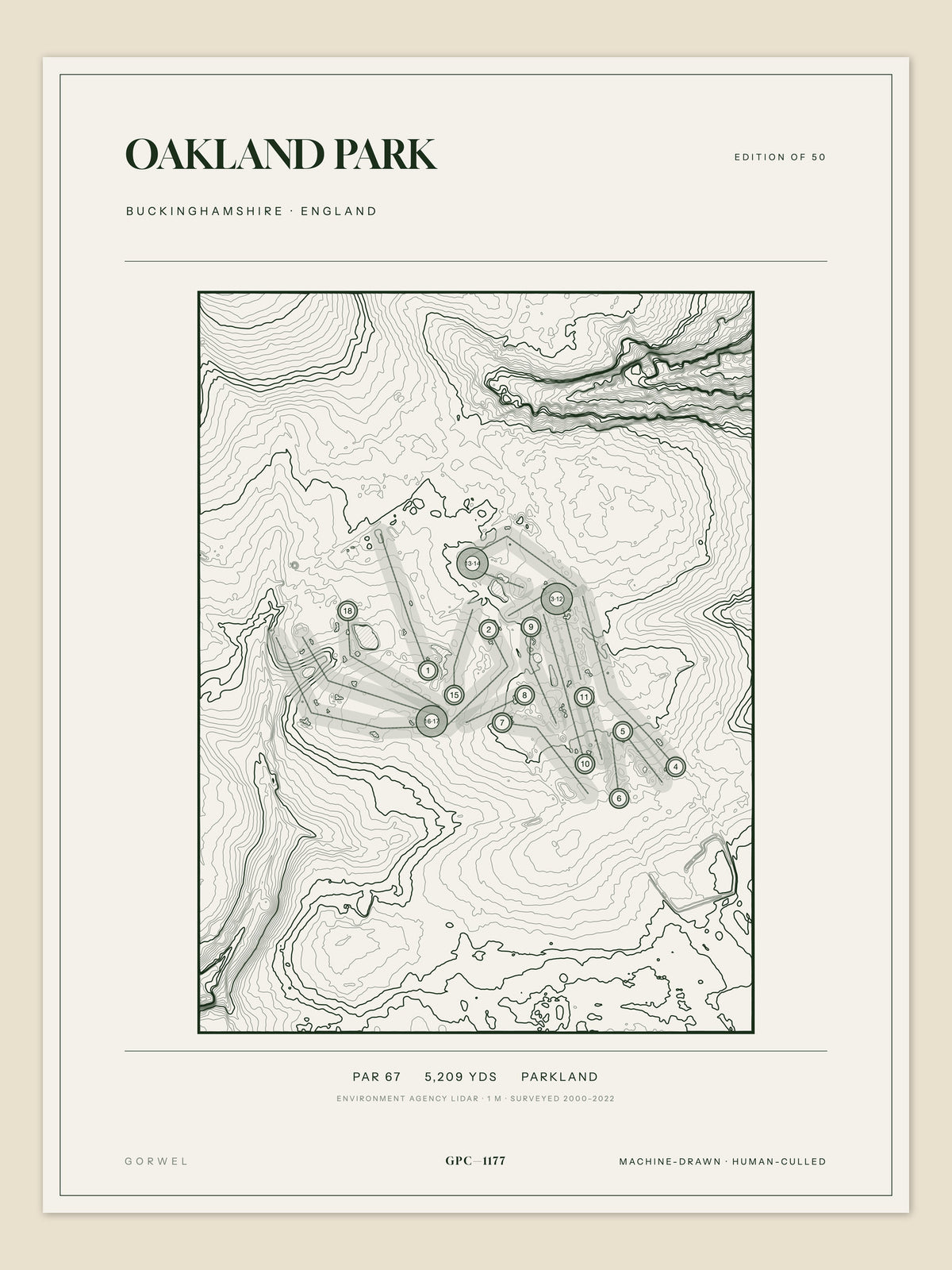 Oakland Park, Buckinghamshire topographic golf course print
