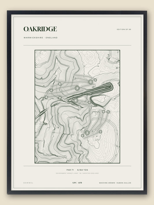 Oakridge, Warwickshire topographic golf course print, framed — Gorwel Print Co