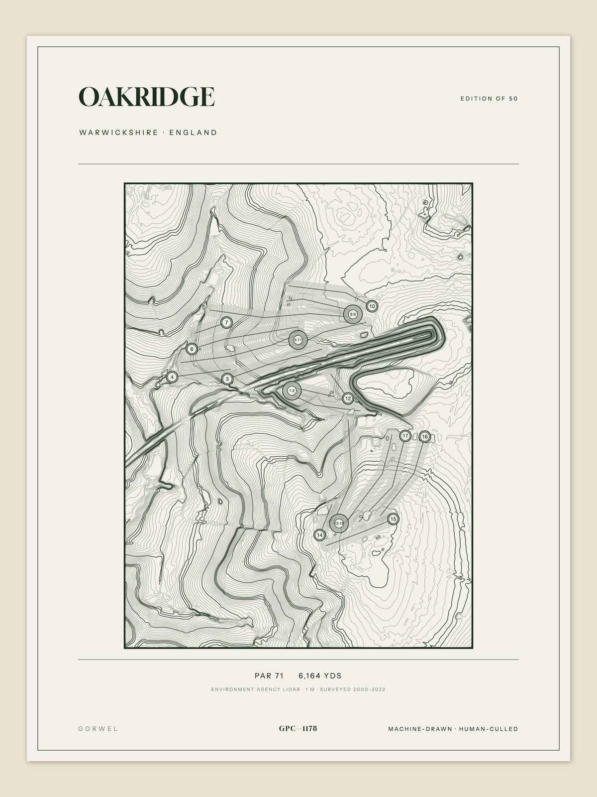 Oakridge, Warwickshire topographic golf course print