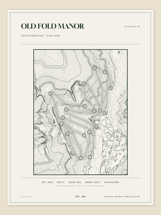 Old Fold Manor, Hertfordshire topographic golf course print
