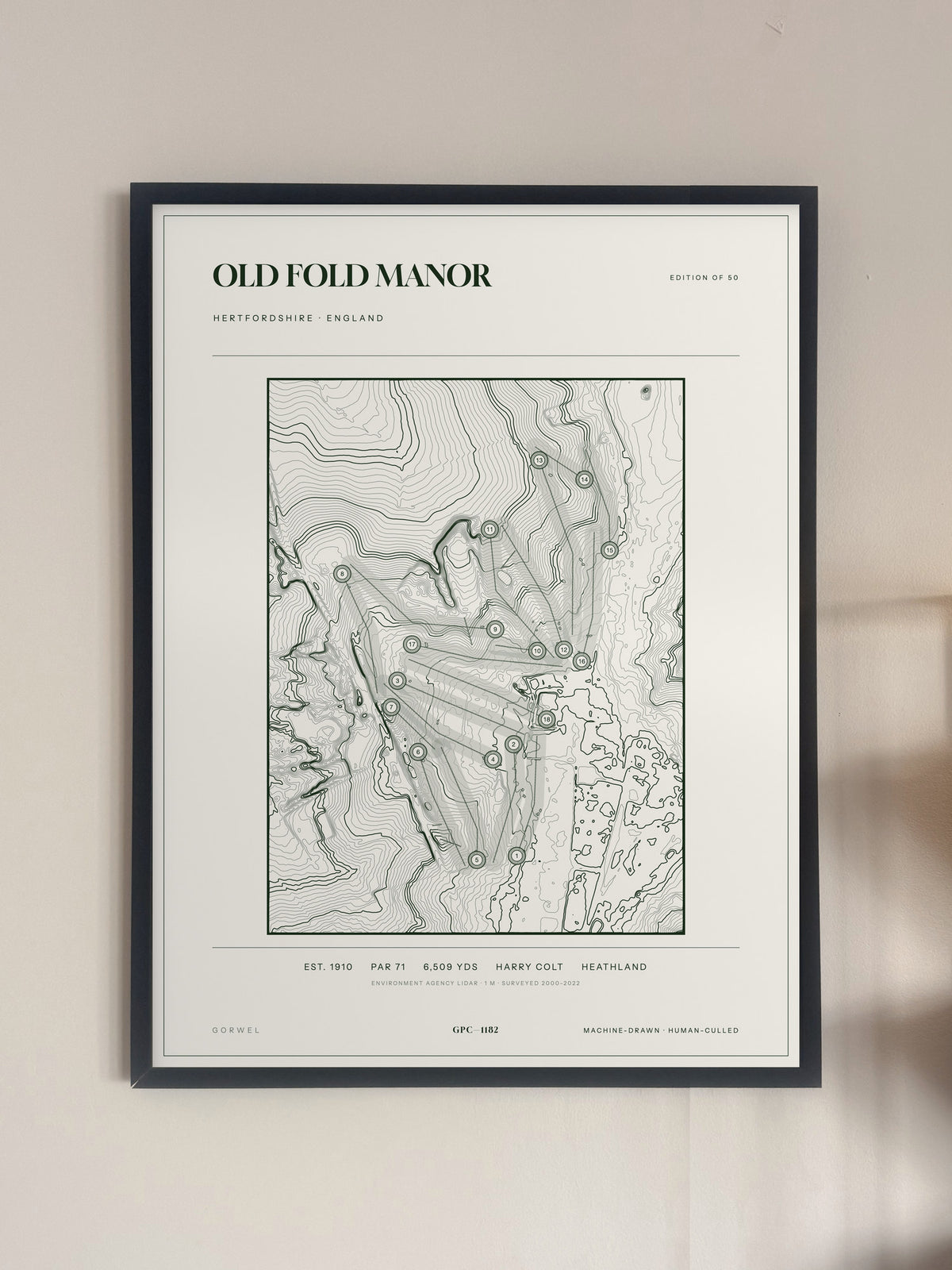 Old Fold Manor, Hertfordshire print, framed, on a wall
