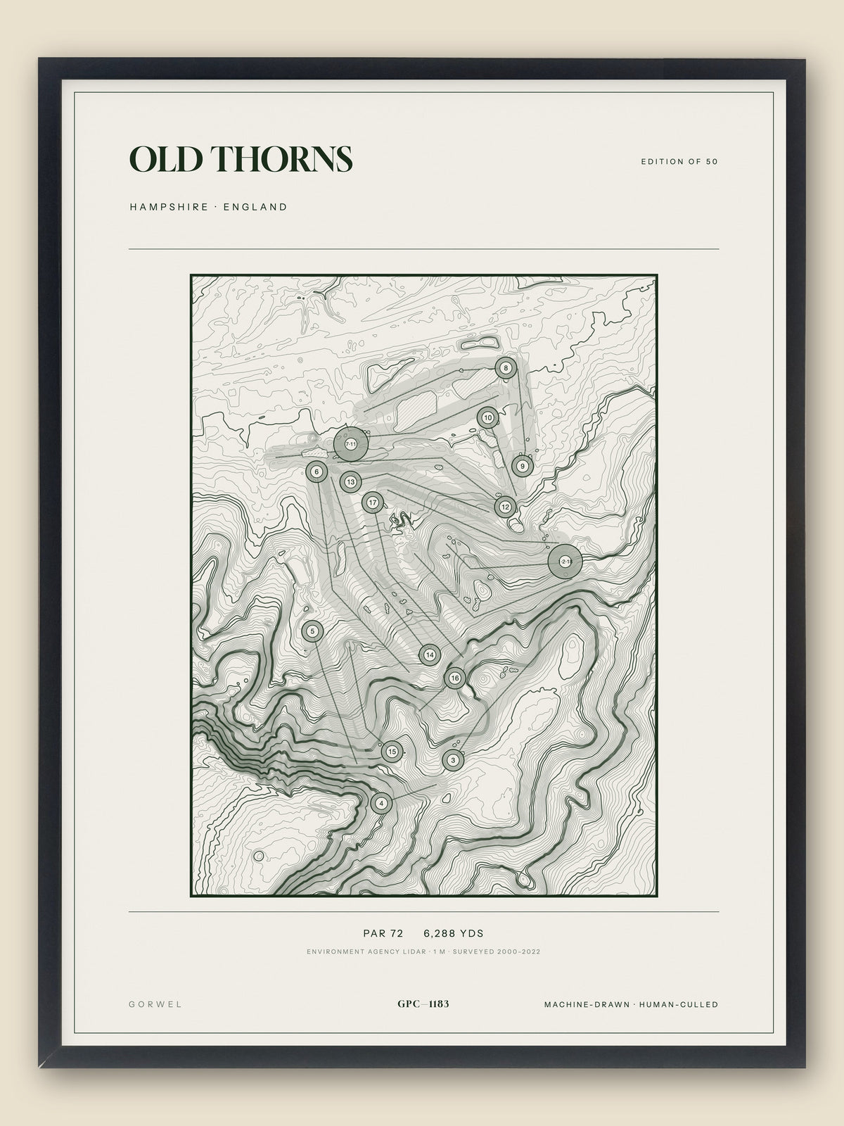 Old Thorns, Hampshire topographic golf course print, framed — Gorwel Print Co
