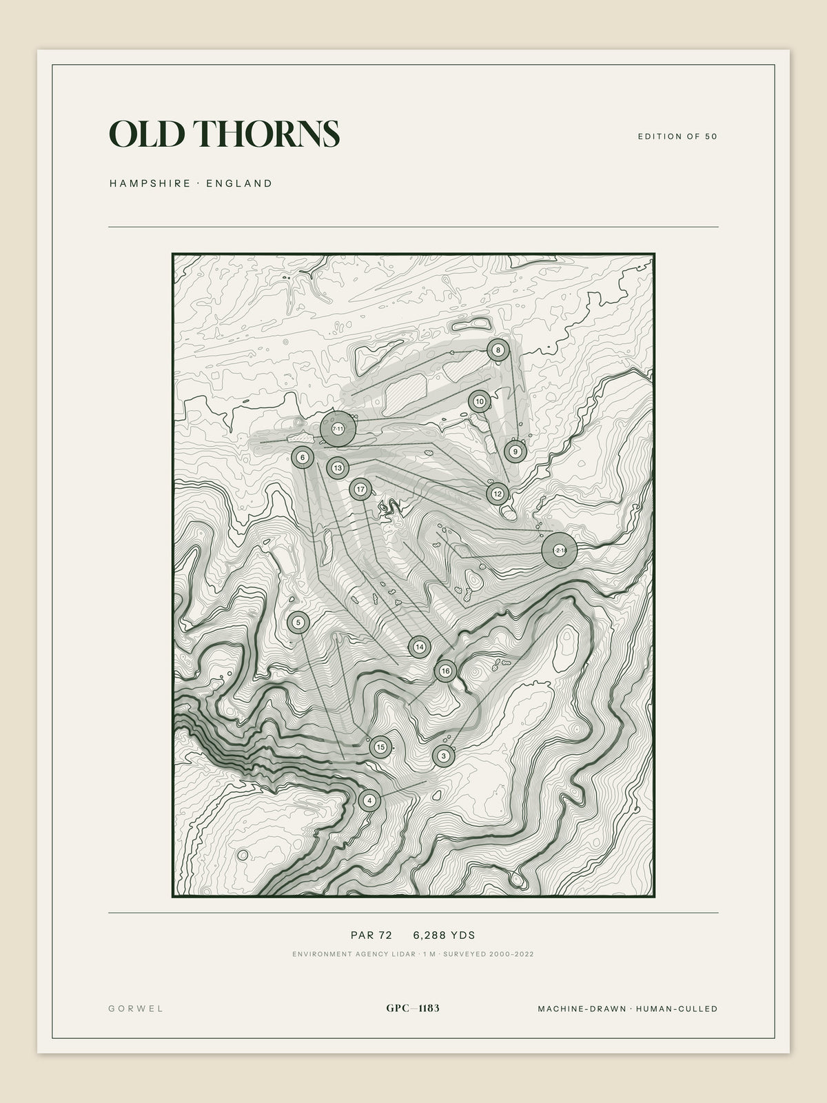 Old Thorns, Hampshire topographic golf course print
