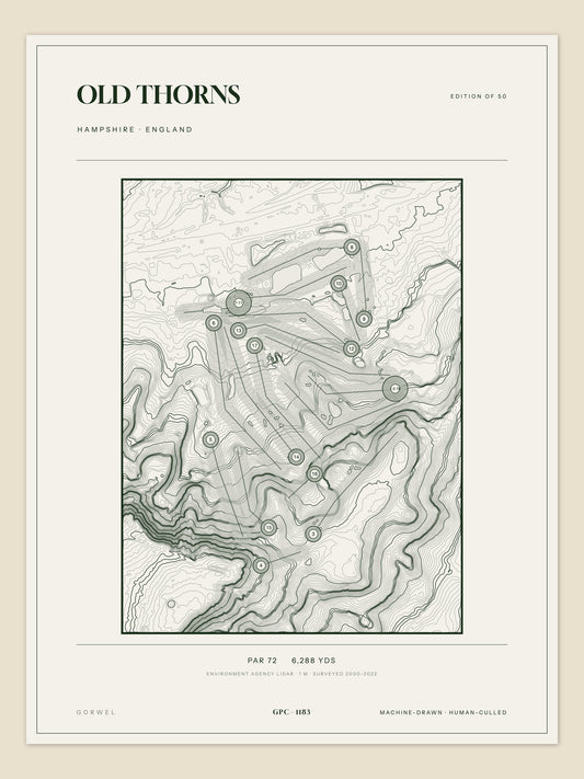 Old Thorns, Hampshire topographic golf course print