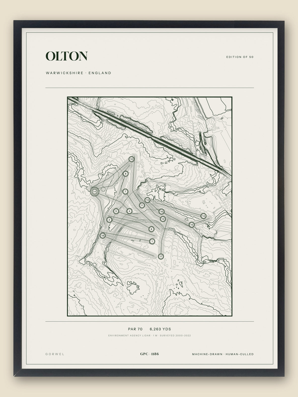 Olton, Warwickshire topographic golf course print, framed — Gorwel Print Co