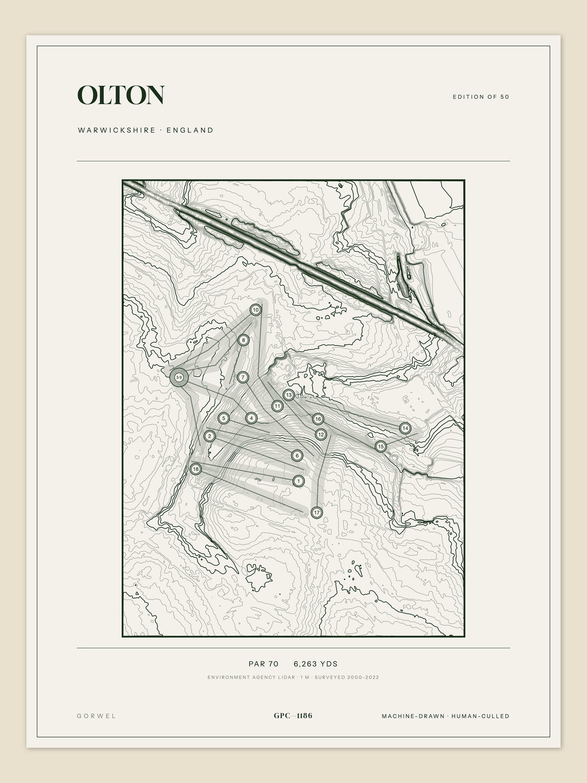 Olton, Warwickshire topographic golf course print