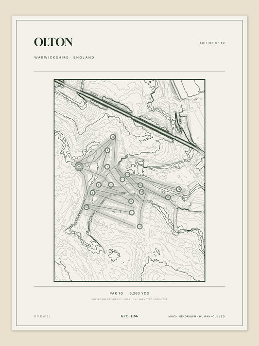 Olton, Warwickshire topographic golf course print