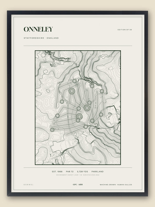Onneley, Staffordshire topographic golf course print, framed — Gorwel Print Co