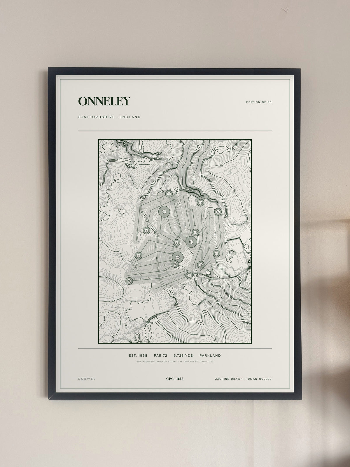Onneley, Staffordshire print, framed, on a wall