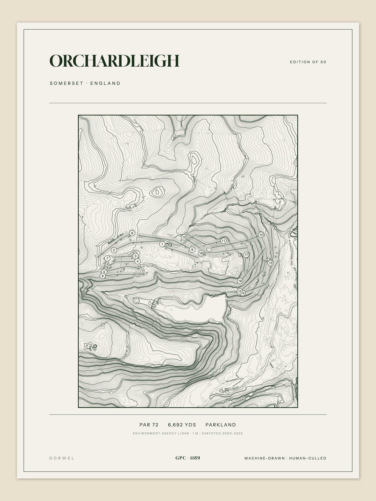 Orchardleigh topographic golf course print — unframed sheet — Gorwel Print Co