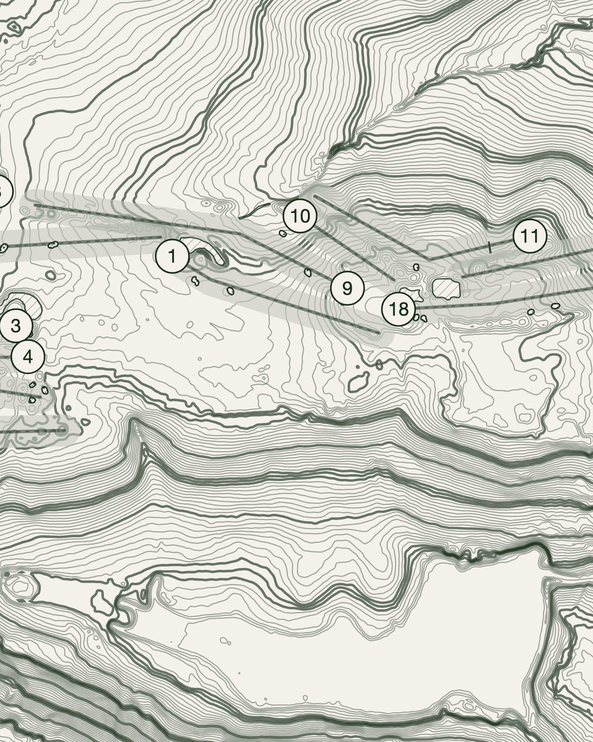 Orchardleigh topographic golf course print — contour detail — Gorwel Print Co