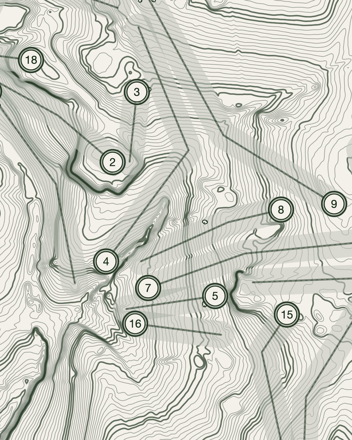 Ormonde Fields topographic golf course print — contour detail — Gorwel Print Co