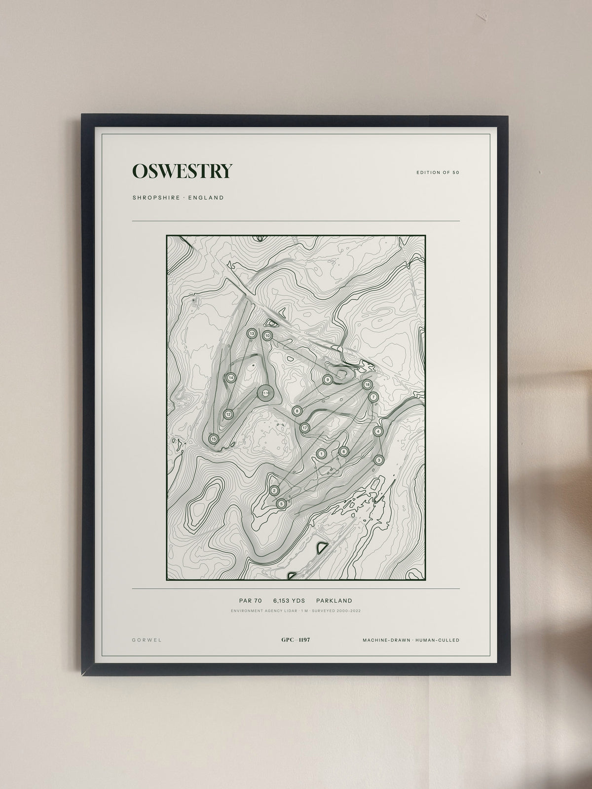 Oswestry, Shropshire print, framed, on a wall