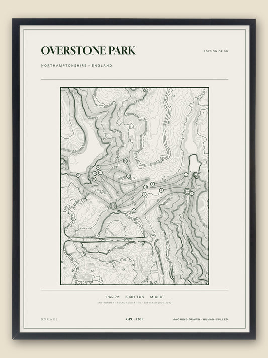 Overstone Park, Northamptonshire topographic golf course print, framed — Gorwel Print Co