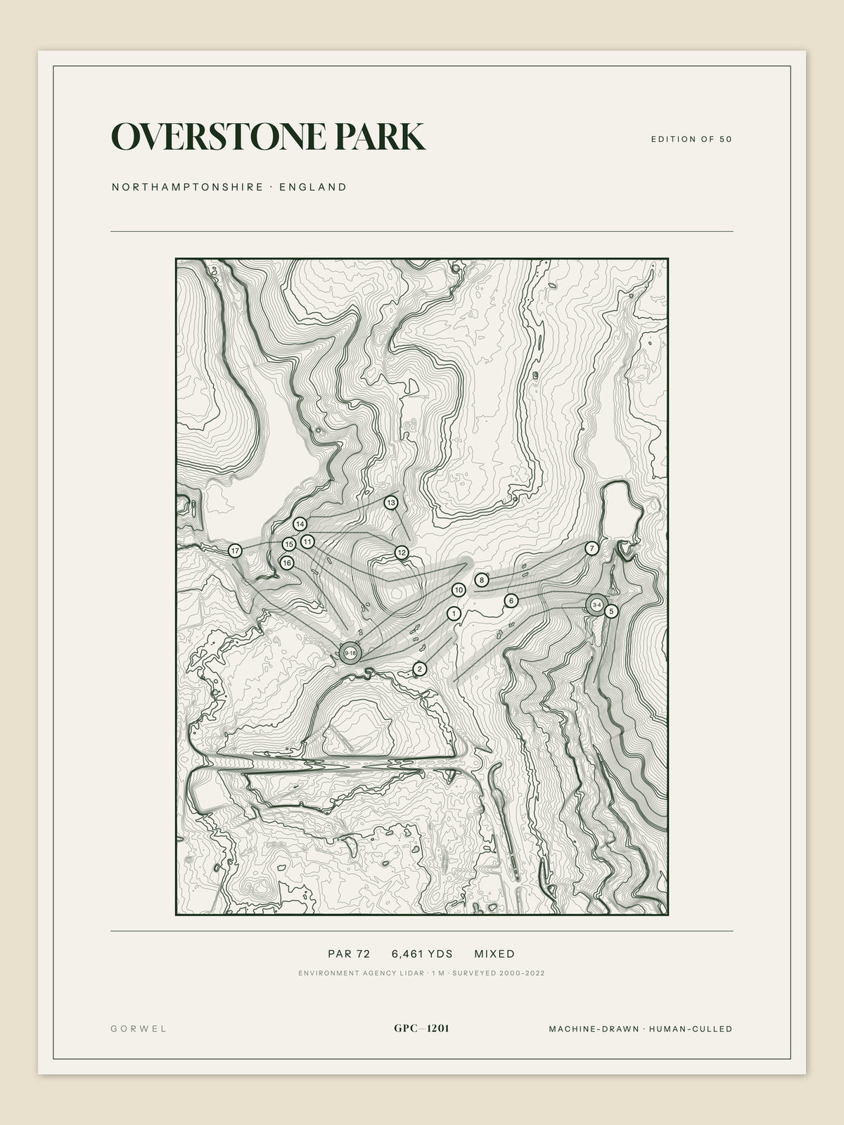 Overstone Park, Northamptonshire topographic golf course print