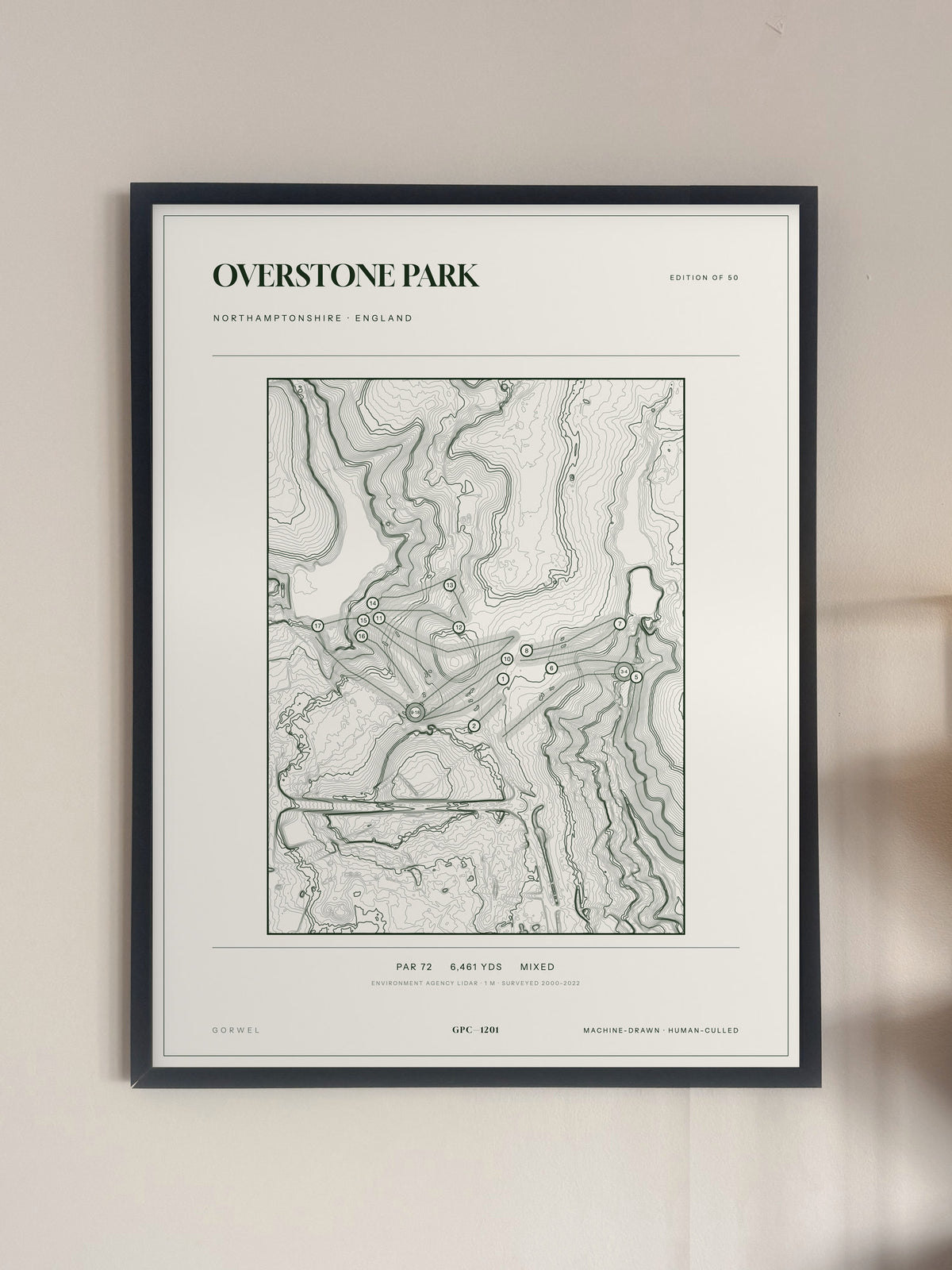 Overstone Park, Northamptonshire print, framed, on a wall