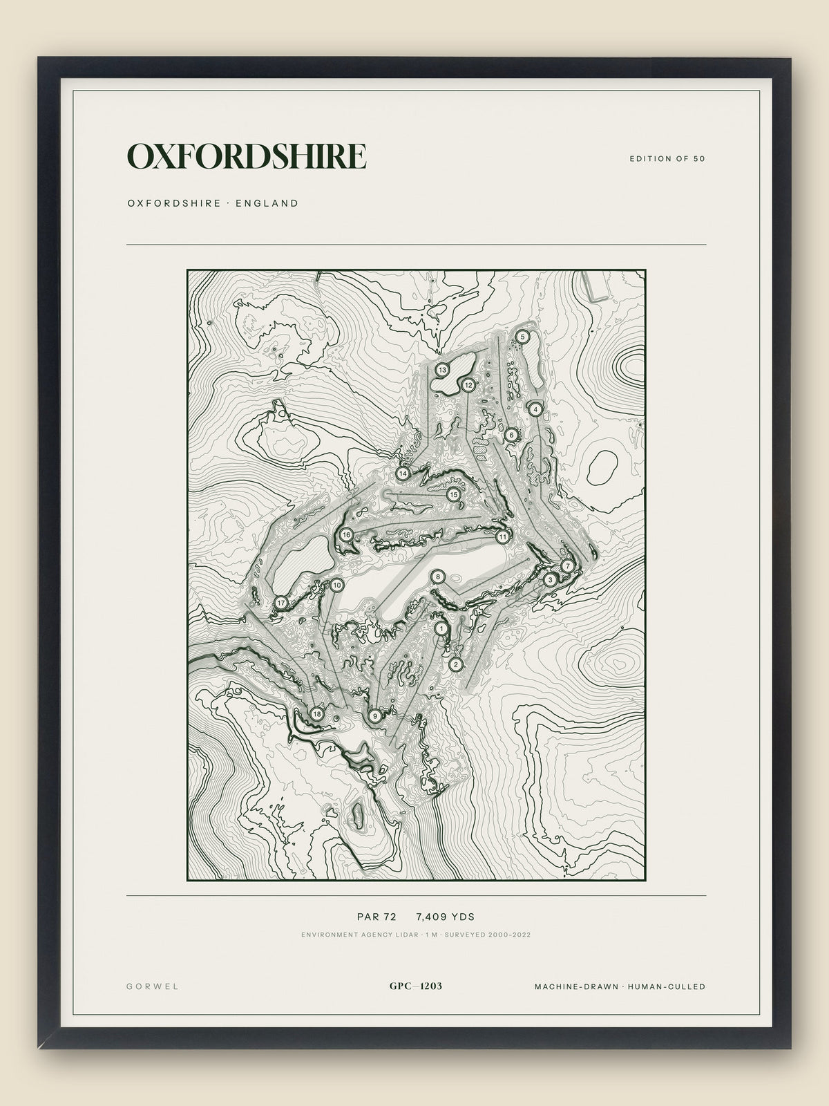 Oxfordshire, Oxfordshire topographic golf course print, framed — Gorwel Print Co