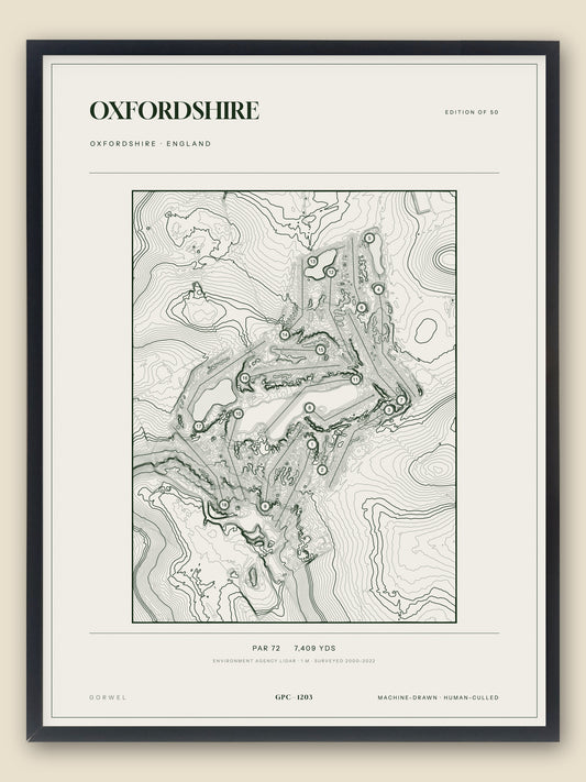 Oxfordshire, Oxfordshire topographic golf course print, framed — Gorwel Print Co