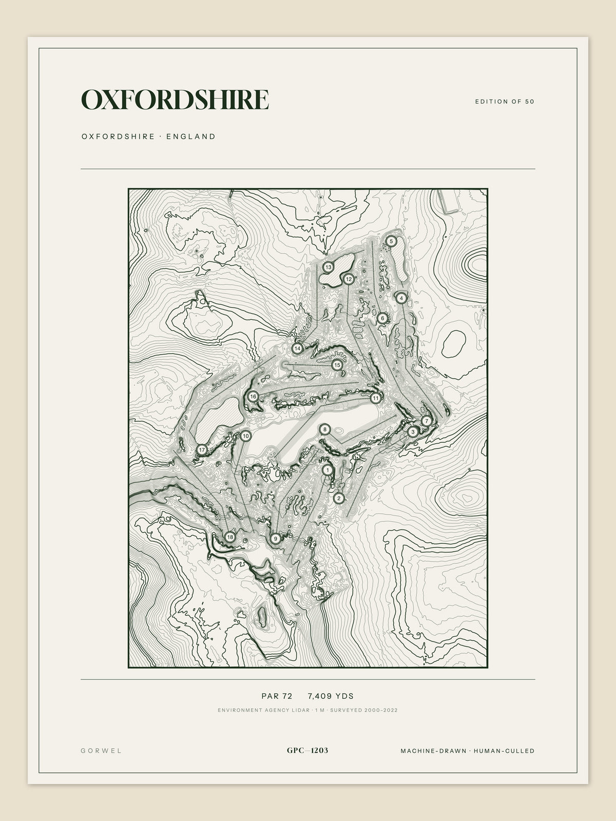Oxfordshire, Oxfordshire topographic golf course print