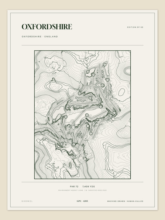 Oxfordshire, Oxfordshire topographic golf course print