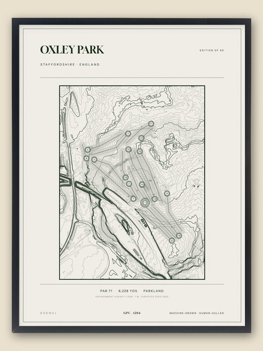 Oxley Park, Staffordshire topographic golf course print, framed — Gorwel Print Co