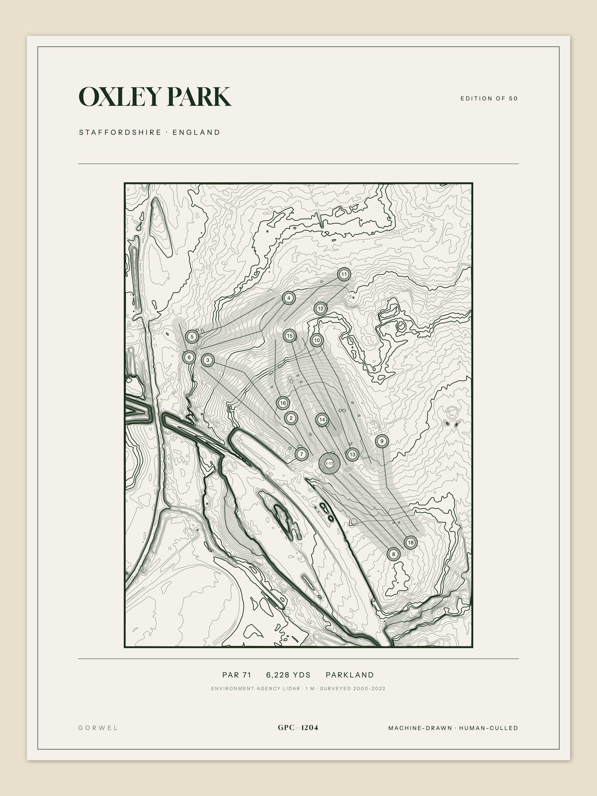 Oxley Park, Staffordshire topographic golf course print