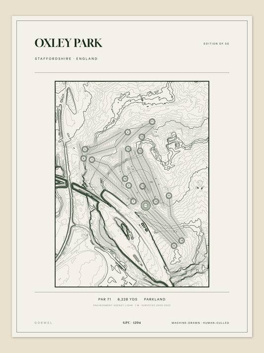 Oxley Park, Staffordshire topographic golf course print