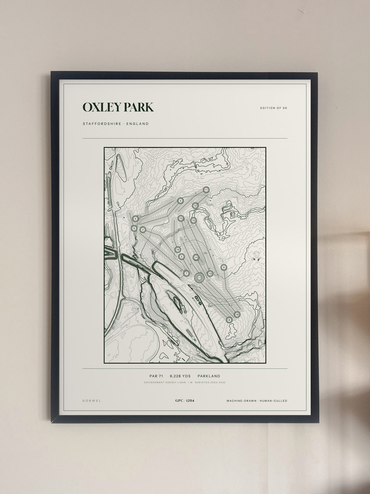 Oxley Park, Staffordshire print, framed, on a wall