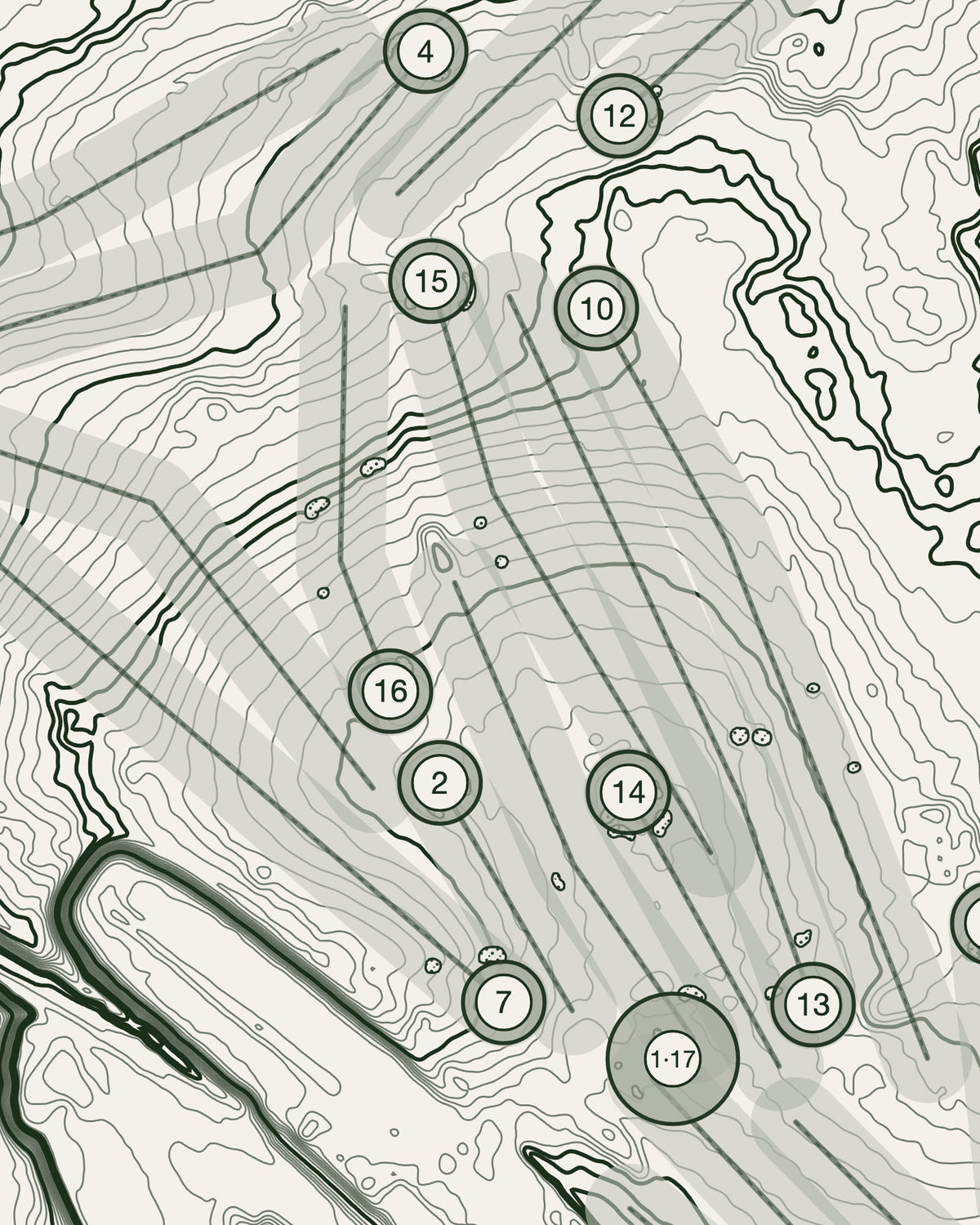 Oxley Park, Staffordshire print, contour detail
