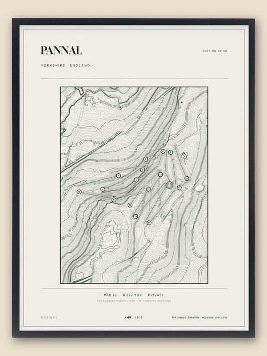 Pannal, Yorkshire topographic golf course print, framed — Gorwel Print Co