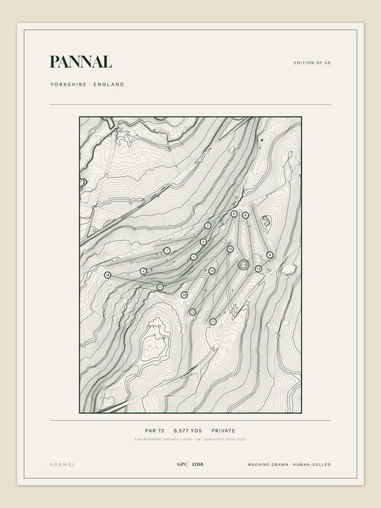 Pannal, Yorkshire topographic golf course print