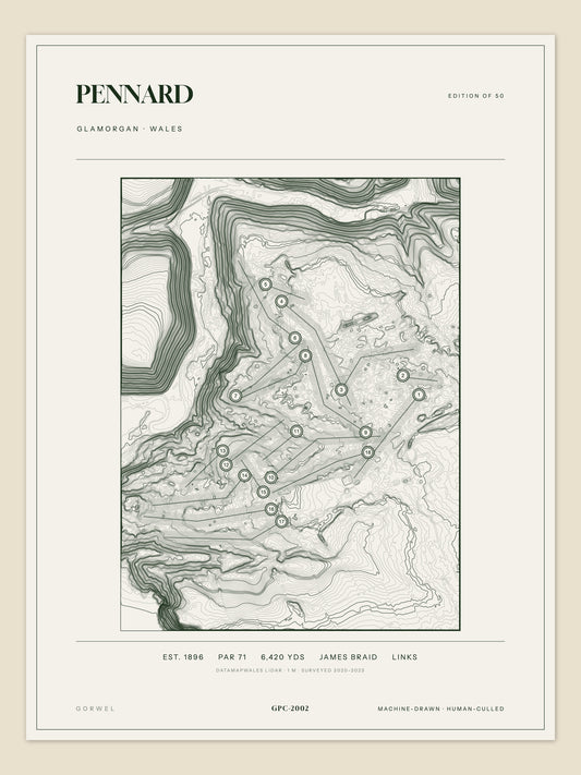 Pennard topographic golf course print — unframed sheet — Gorwel Print Co