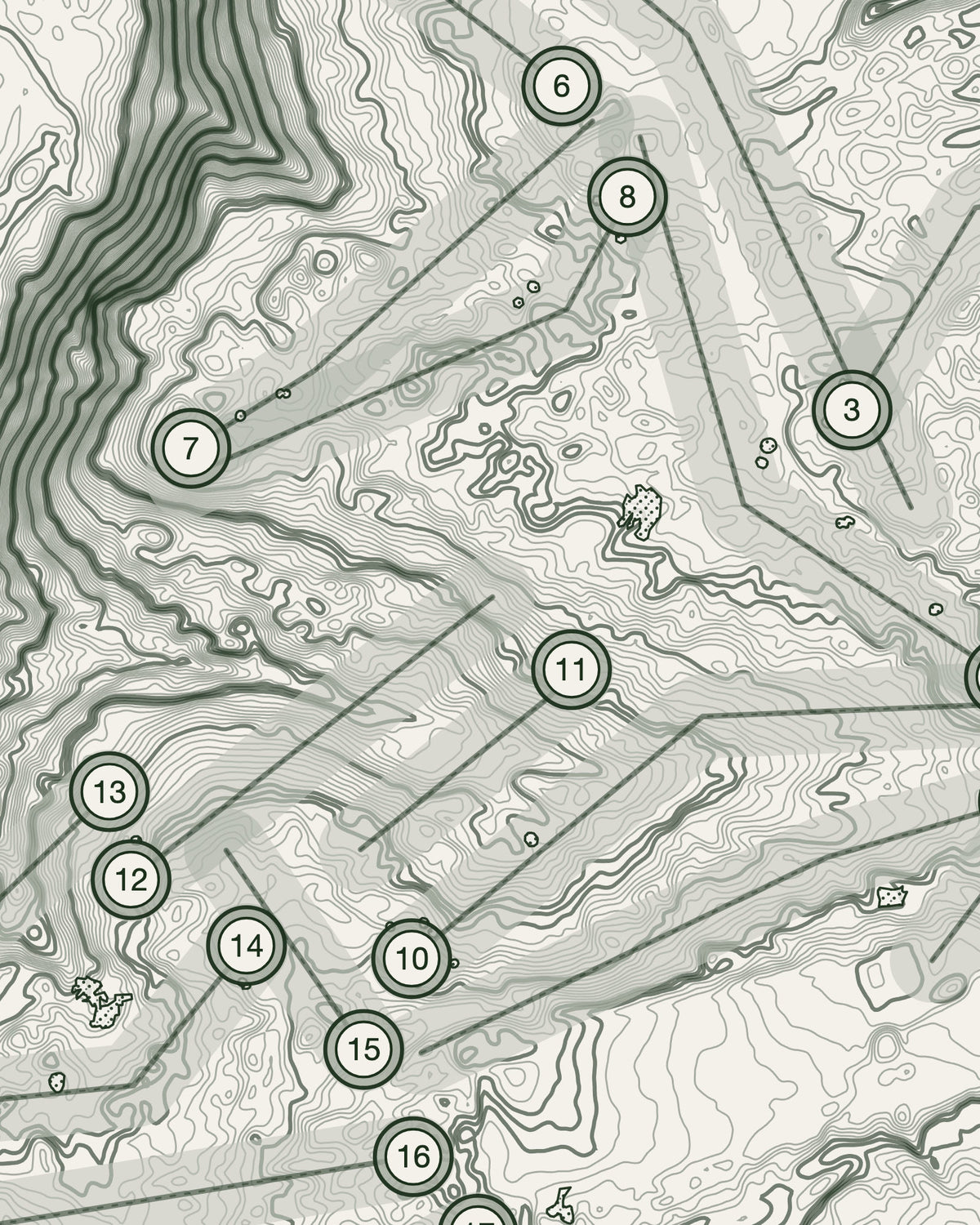Pennard topographic golf course print — contour detail — Gorwel Print Co