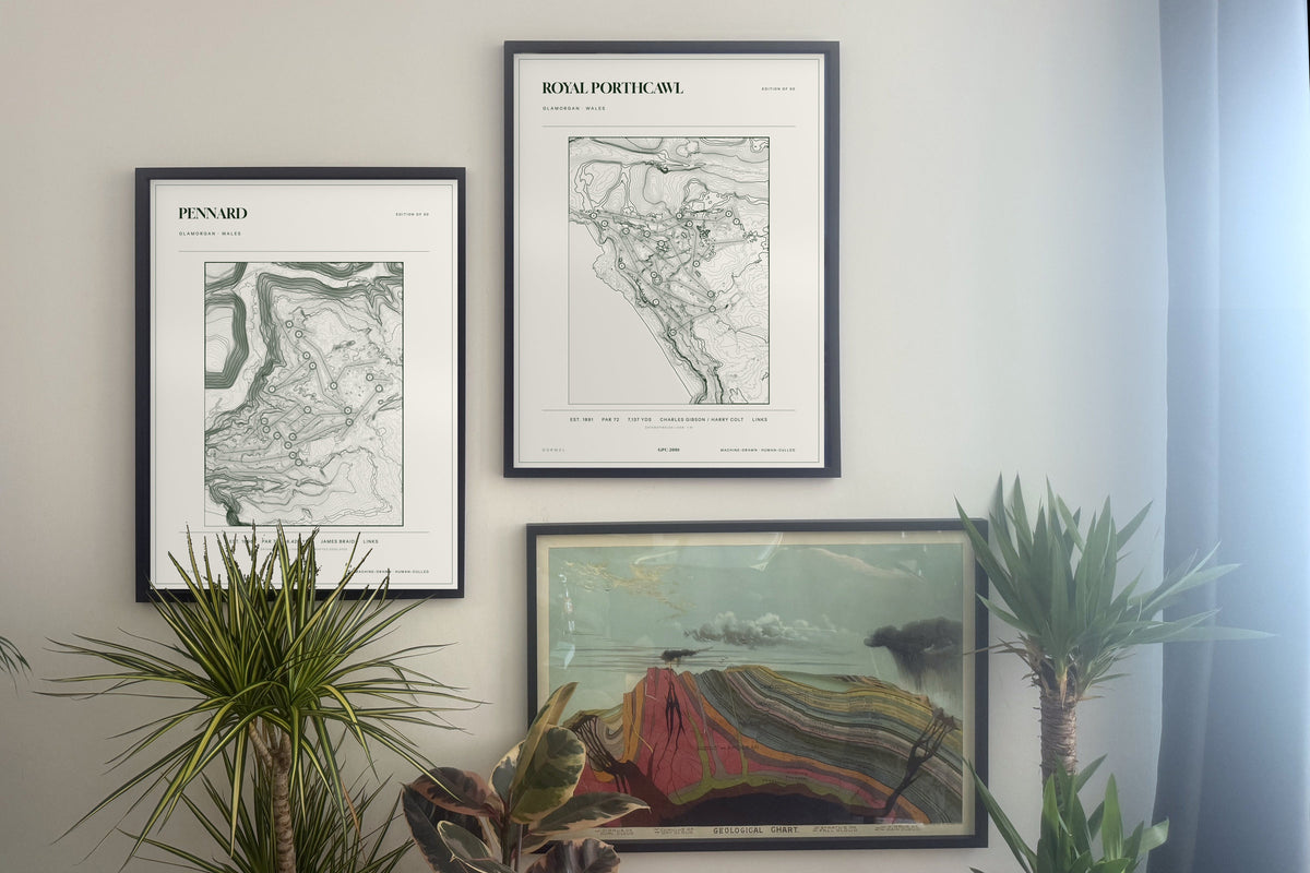Pennard topographic golf course print — gallery pair — Gorwel Print Co