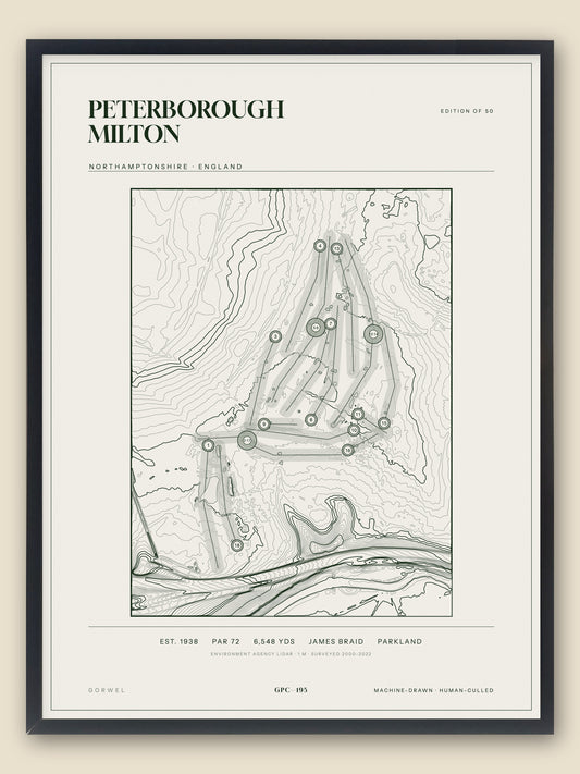 Peterborough Milton, Northamptonshire topographic golf course print, framed — Gorwel Print Co
