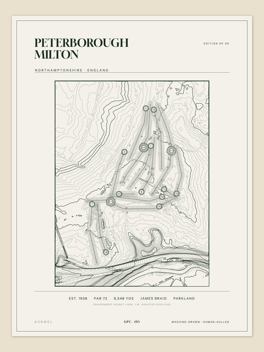Peterborough Milton, Northamptonshire topographic golf course print