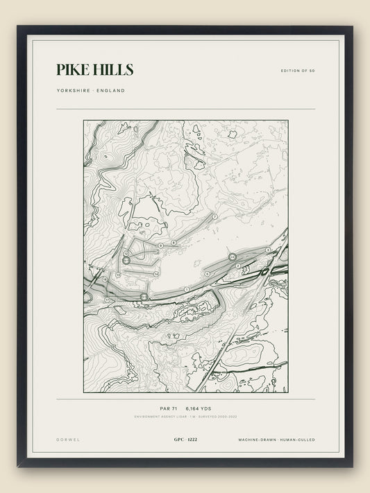 Pike Hills, Yorkshire topographic golf course print, framed — Gorwel Print Co